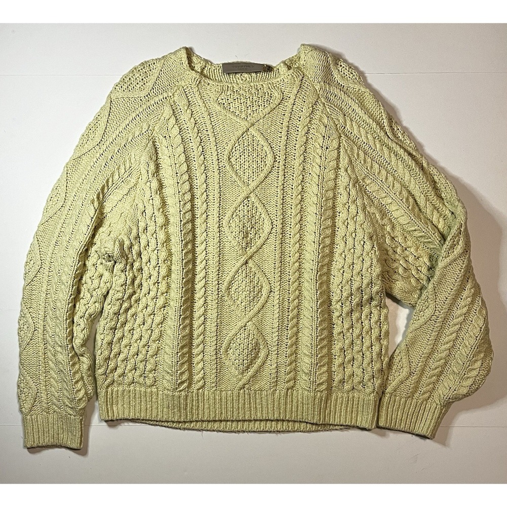 Fear Of God Essentials Cable Knit Sweater Eggshell Muted Yellow Mens Size Small